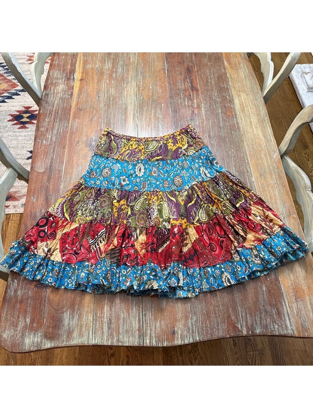 Etc. Small Patchwork Floral Paisley Blue Red Skirt